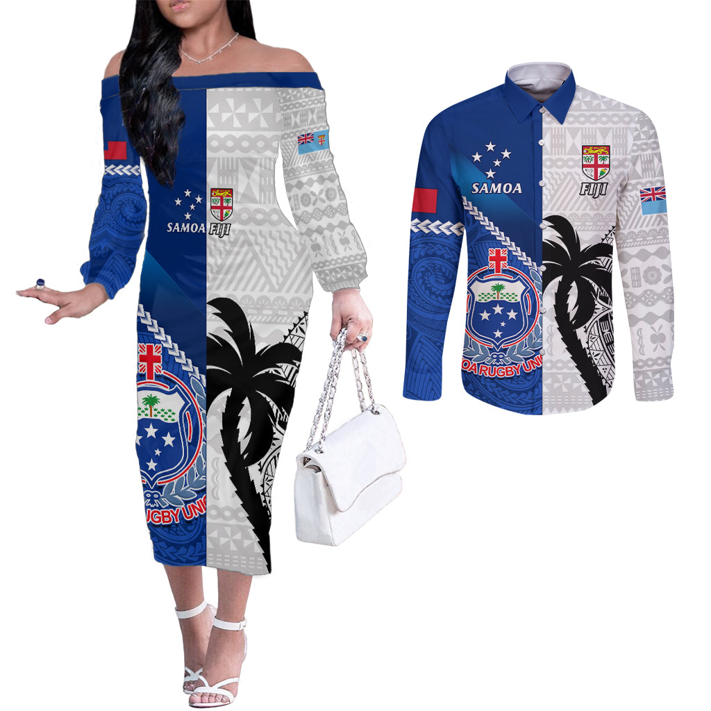 custom-fiji-and-samoa-rugby-couples-matching-off-the-shoulder-long-sleeve-dress-and-long-sleeve-button-shirts-2023-world-cup-samoan-mix-tapa-pattern