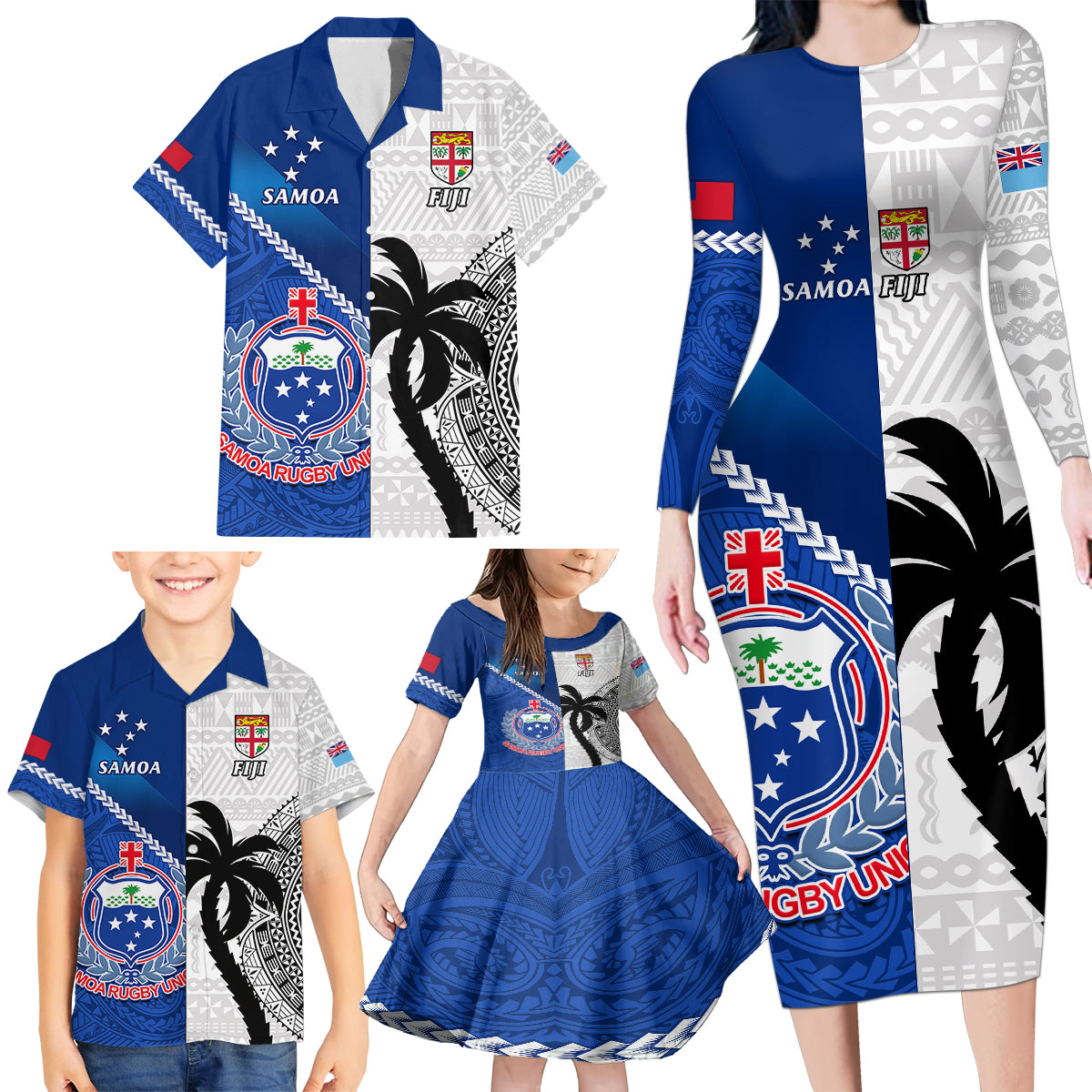 custom-fiji-and-samoa-rugby-family-matching-long-sleeve-bodycon-dress-and-hawaiian-shirt-2023-world-cup-samoan-mix-tapa-pattern