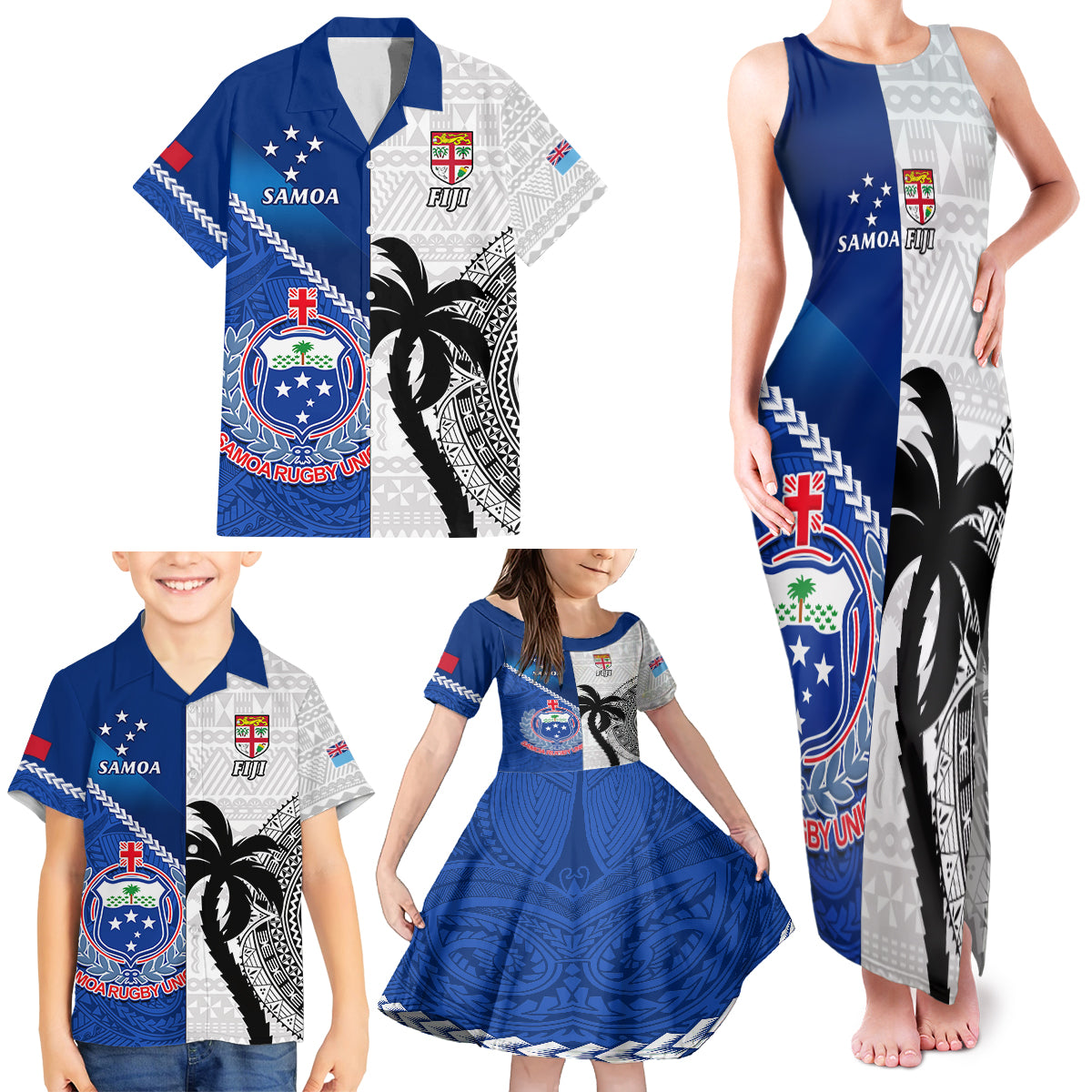 custom-fiji-and-samoa-rugby-family-matching-tank-maxi-dress-and-hawaiian-shirt-2023-world-cup-samoan-mix-tapa-pattern