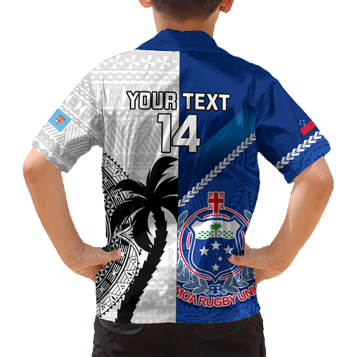 Custom Fiji And Samoa Rugby Kid Hawaiian Shirt 2023 World Cup Samoan Mix Tapa Pattern LT14 - Polynesian Pride