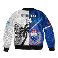 Custom Fiji And Samoa Rugby Sleeve Zip Bomber Jacket 2023 World Cup Samoan Mix Tapa Pattern LT14 - Polynesian Pride