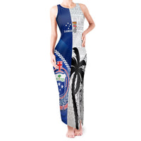 Custom Fiji And Samoa Rugby Tank Maxi Dress 2023 World Cup Samoan Mix Tapa Pattern LT14 Women Blue - Polynesian Pride