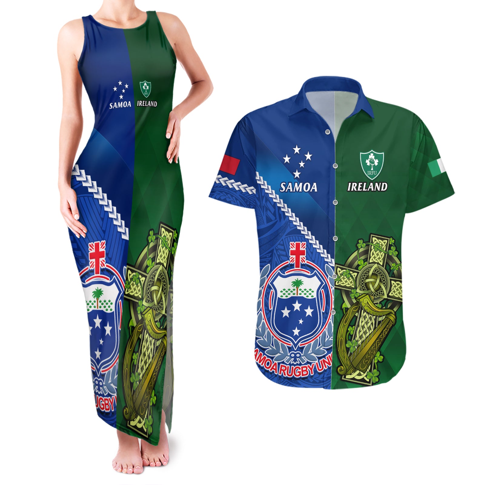 samoa-and-ireland-rugby-couples-matching-tank-maxi-dress-and-hawaiian-shirt-2023-world-cup-manu-samoa-with-shamrocks