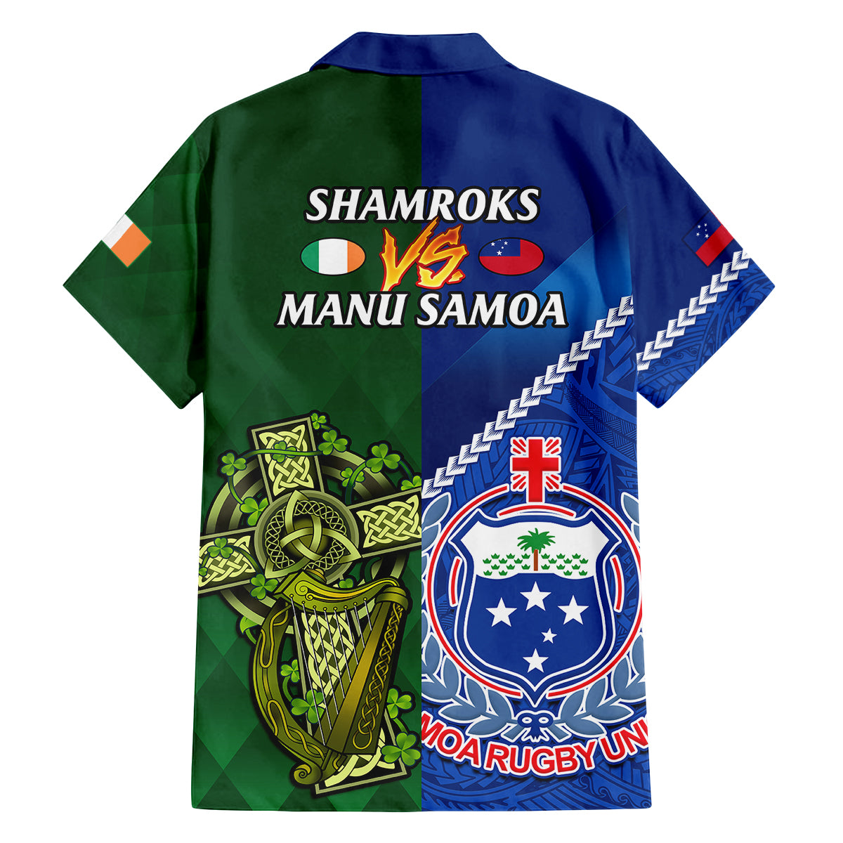 samoa-and-ireland-rugby-family-matching-off-shoulder-maxi-dress-and-hawaiian-shirt-2023-world-cup-manu-samoa-with-shamrocks