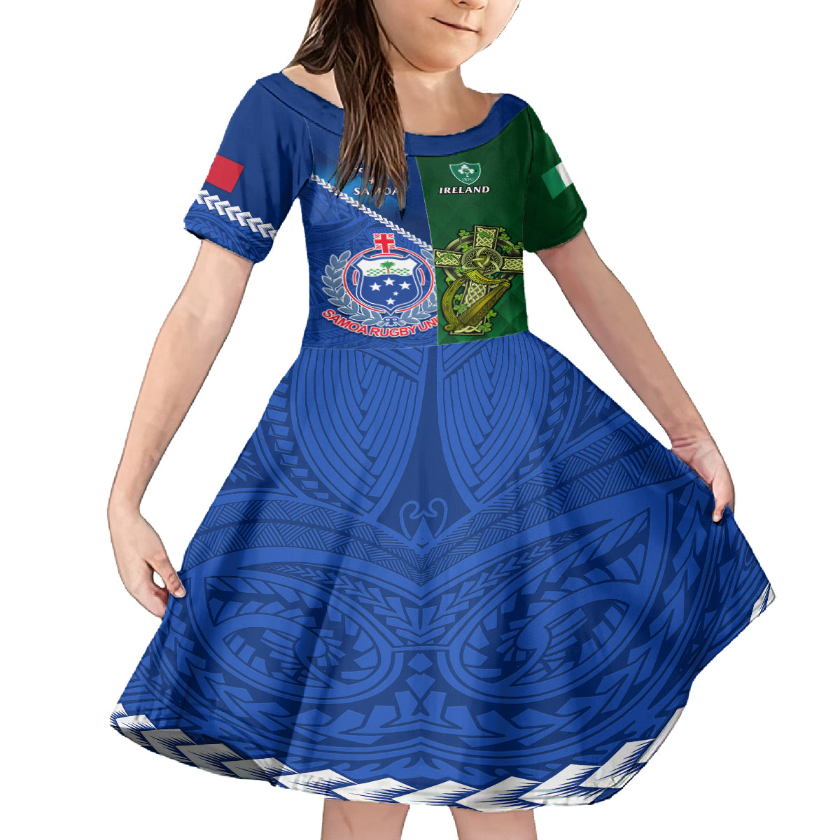 samoa-and-ireland-rugby-kid-short-sleeve-dress-2023-world-cup-manu-samoa-with-shamrocks