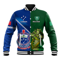 Custom Samoa And Ireland Rugby Baseball Jacket 2023 World Cup Manu Samoa With Shamrocks LT14 Unisex Blue - Polynesian Pride
