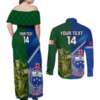 Custom Samoa And Ireland Rugby Couples Matching Off Shoulder Maxi Dress and Long Sleeve Button Shirts 2023 World Cup Manu Samoa With Shamrocks LT14 - Polynesian Pride