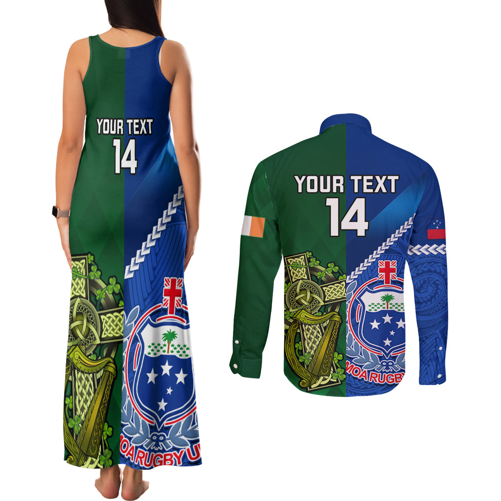 Custom Samoa And Ireland Rugby Couples Matching Tank Maxi Dress and Long Sleeve Button Shirts 2023 World Cup Manu Samoa With Shamrocks LT14 - Polynesian Pride