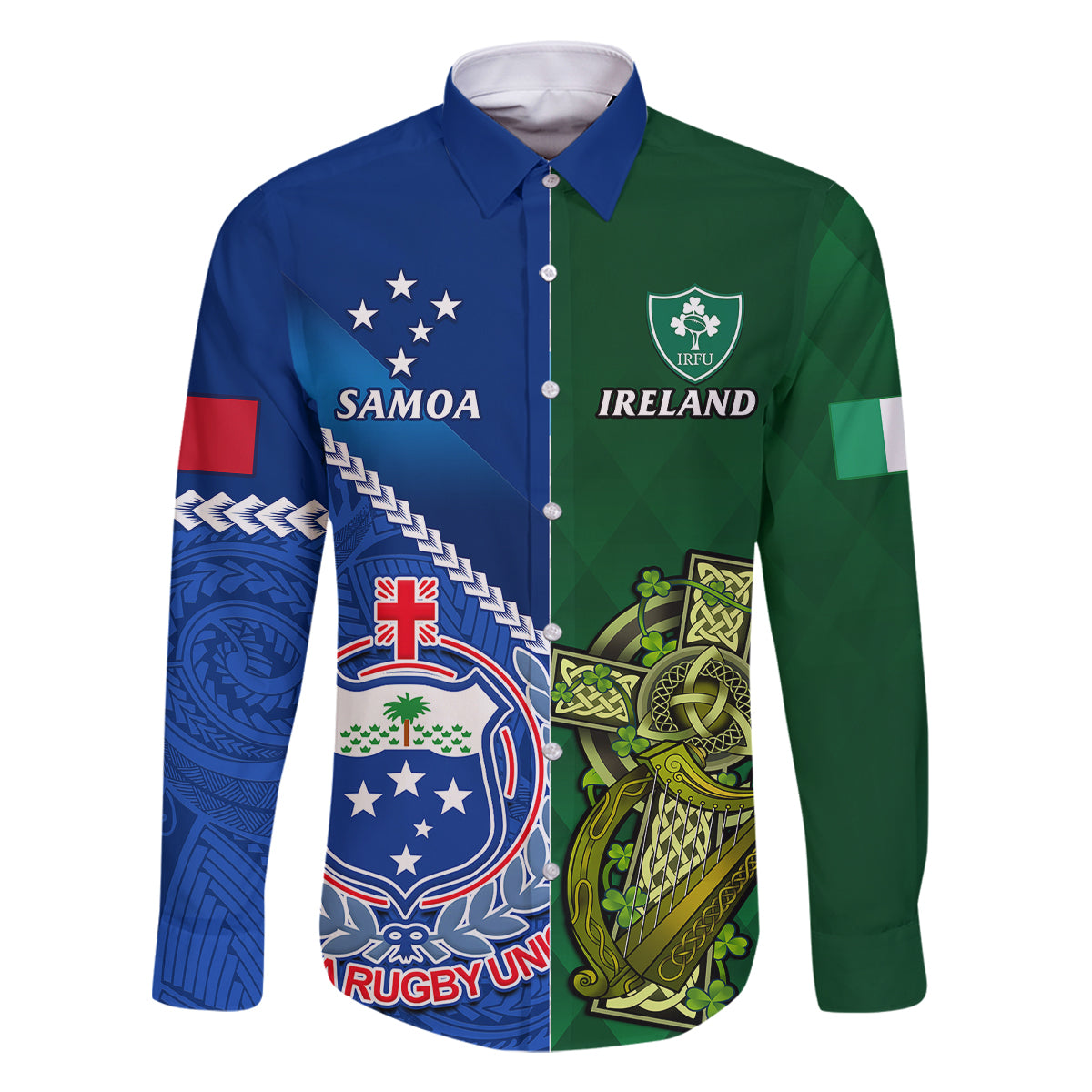 custom-samoa-and-ireland-rugby-family-matching-mermaid-dress-and-hawaiian-shirt-2023-world-cup-manu-samoa-with-shamrocks