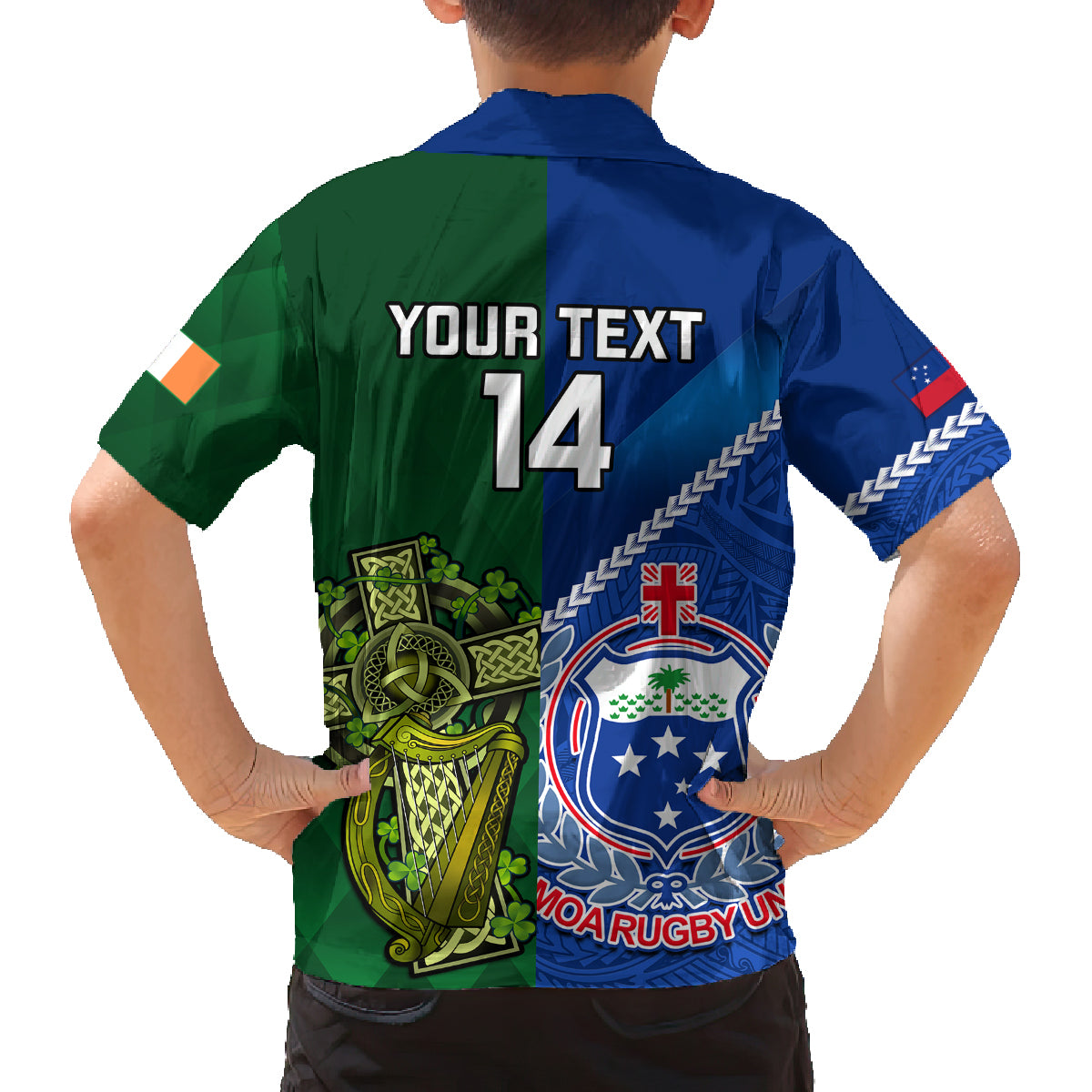 Custom Samoa And Ireland Rugby Family Matching Puletasi Dress and Hawaiian Shirt 2023 World Cup Manu Samoa With Shamrocks LT14 - Polynesian Pride