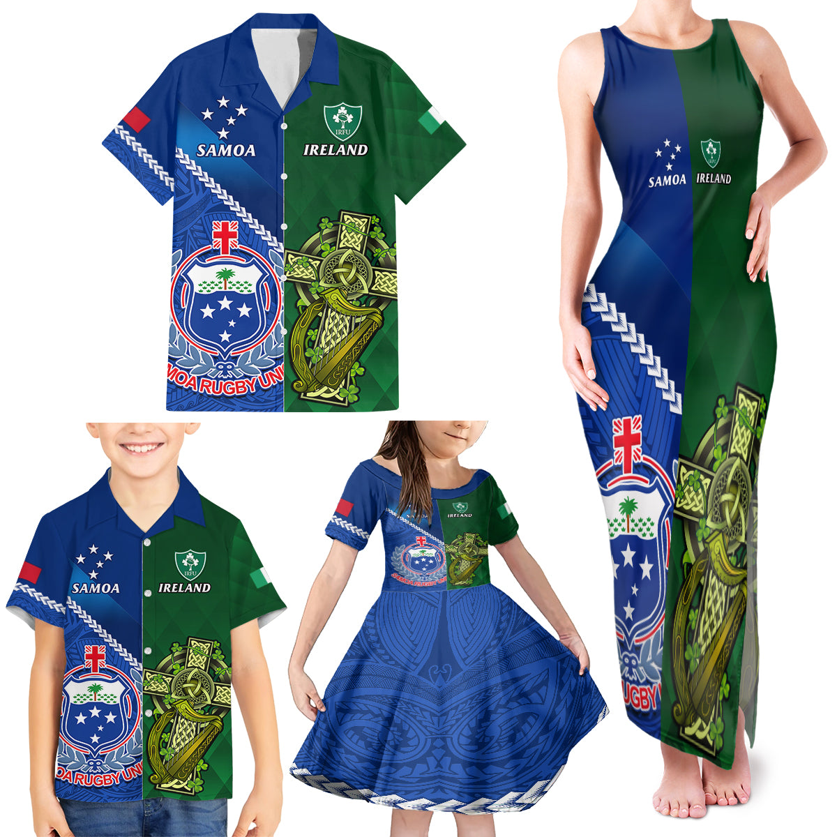 custom-samoa-and-ireland-rugby-family-matching-tank-maxi-dress-and-hawaiian-shirt-2023-world-cup-manu-samoa-with-shamrocks