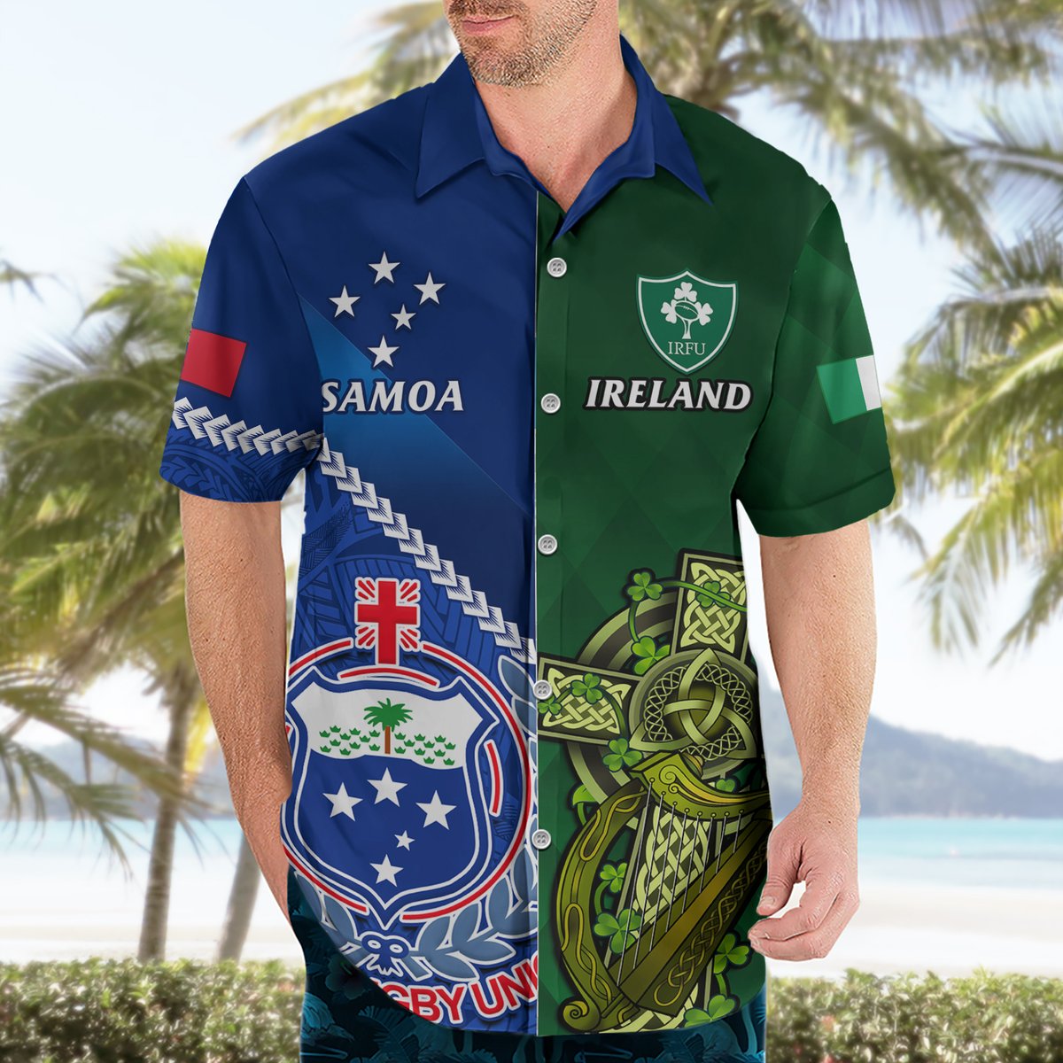Custom Samoa And Ireland Rugby Hawaiian Shirt 2023 World Cup Manu Samoa With Shamrocks LT14 - Polynesian Pride