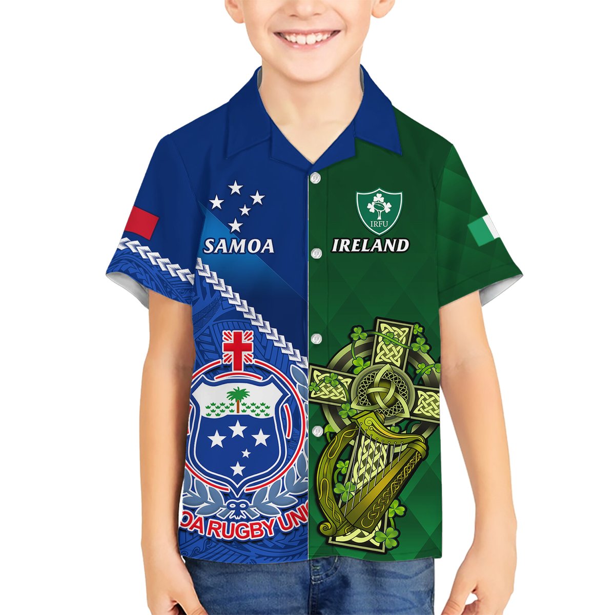 Custom Samoa And Ireland Rugby Hawaiian Shirt 2023 World Cup Manu Samoa With Shamrocks LT14 - Polynesian Pride