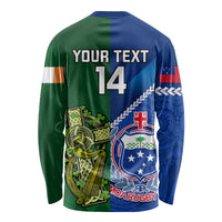 Custom Samoa And Ireland Rugby Long Sleeve Shirt 2023 World Cup Manu Samoa With Shamrocks LT14 - Polynesian Pride