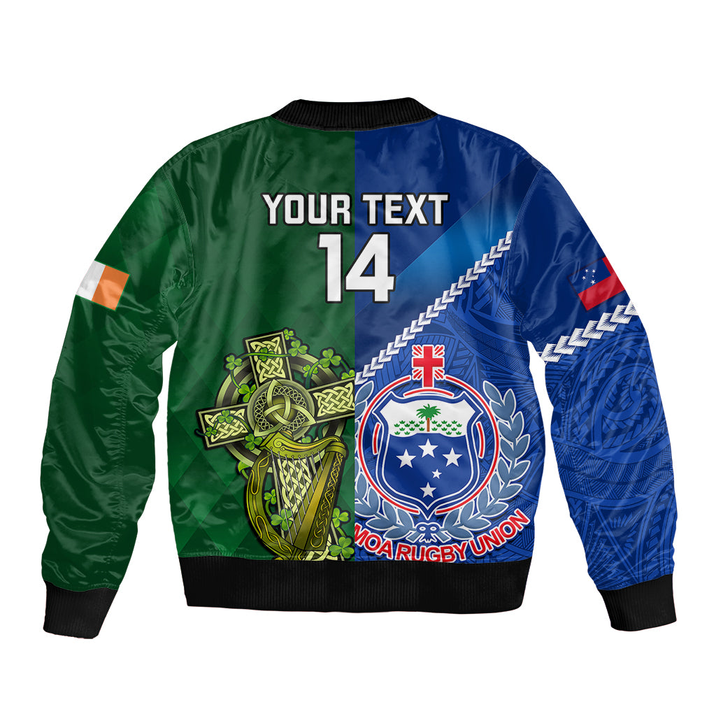 Custom Samoa And Ireland Rugby Sleeve Zip Bomber Jacket 2023 World Cup Manu Samoa With Shamrocks LT14 - Polynesian Pride