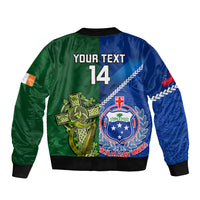 Custom Samoa And Ireland Rugby Sleeve Zip Bomber Jacket 2023 World Cup Manu Samoa With Shamrocks LT14 - Polynesian Pride
