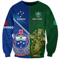 Custom Samoa And Ireland Rugby Sweatshirt 2023 World Cup Manu Samoa With Shamrocks LT14 Unisex Blue - Polynesian Pride