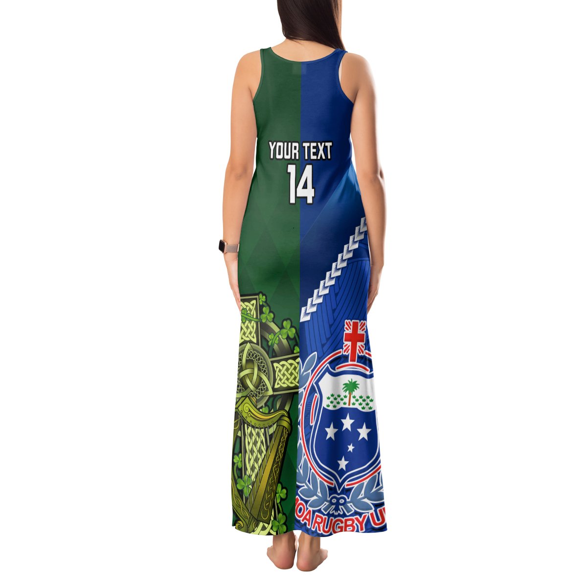 Custom Samoa And Ireland Rugby Tank Maxi Dress 2023 World Cup Manu Samoa With Shamrocks LT14 - Polynesian Pride