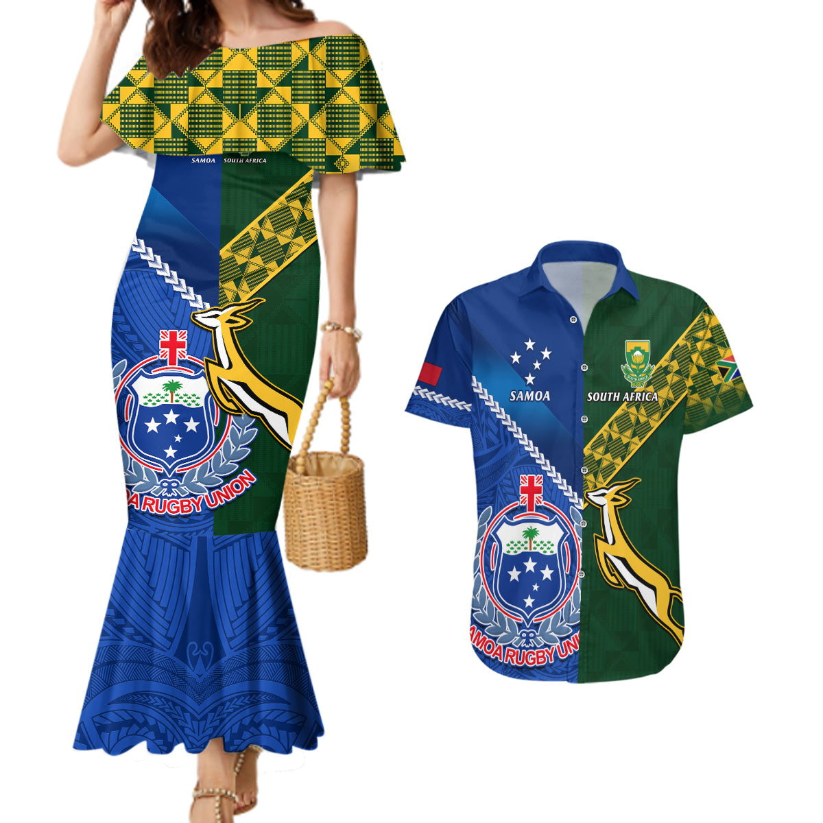 samoa-and-south-africa-rugby-couples-matching-mermaid-dress-and-hawaiian-shirt-2023-world-cup-manu-samoa-with-springboks