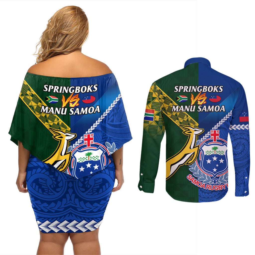 samoa-and-south-africa-rugby-couples-matching-off-shoulder-short-dress-and-long-sleeve-button-shirts-2023-world-cup-manu-samoa-with-springboks