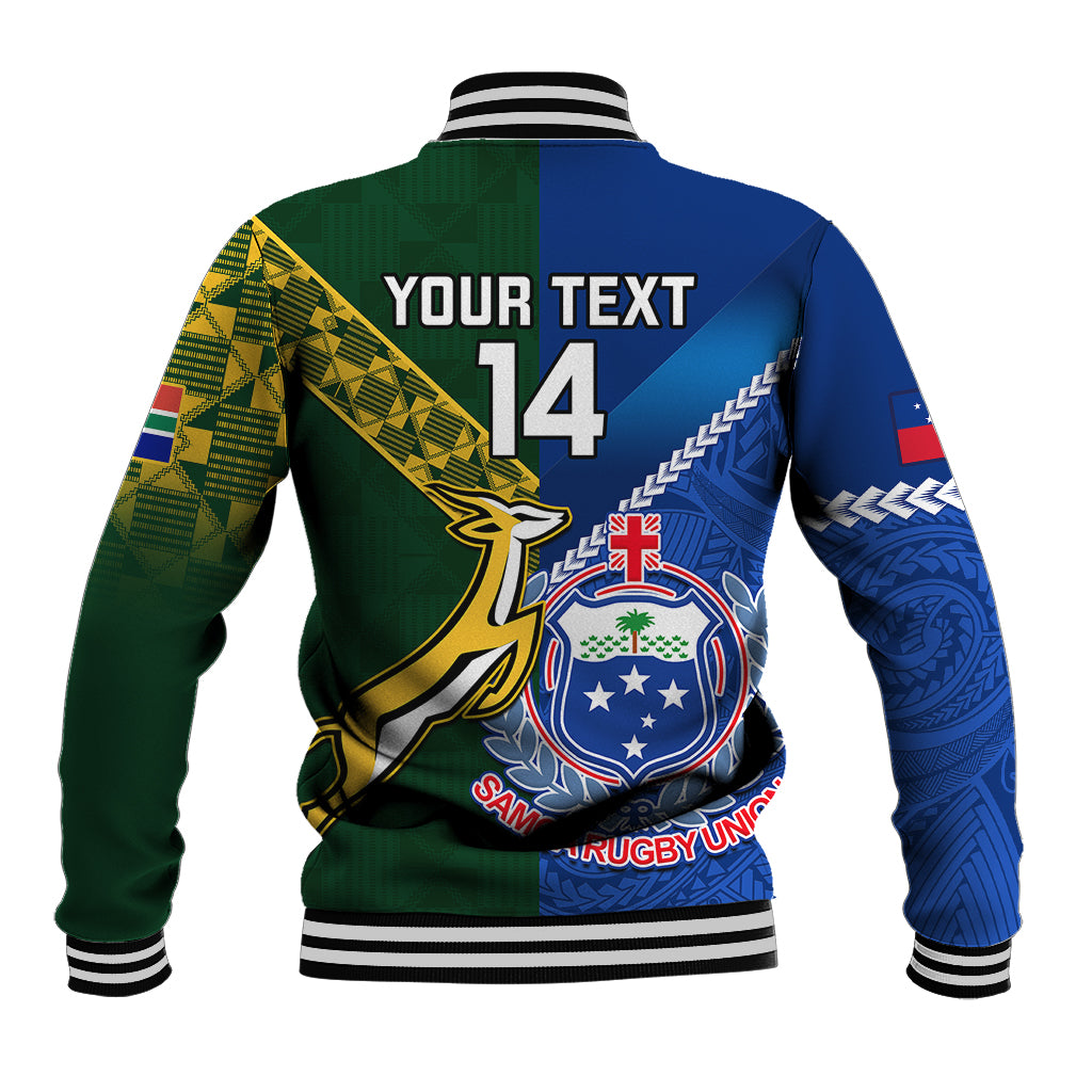 Custom Samoa And South Africa Rugby Baseball Jacket 2023 World Cup Manu Samoa With Springboks LT14 - Polynesian Pride