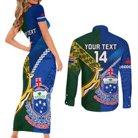 Custom Samoa And South Africa Rugby Couples Matching Short Sleeve Bodycon Dress and Long Sleeve Button Shirts 2023 World Cup Manu Samoa With Springboks LT14 - Polynesian Pride