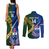 Custom Samoa And South Africa Rugby Couples Matching Tank Maxi Dress and Long Sleeve Button Shirts 2023 World Cup Manu Samoa With Springboks LT14 - Polynesian Pride