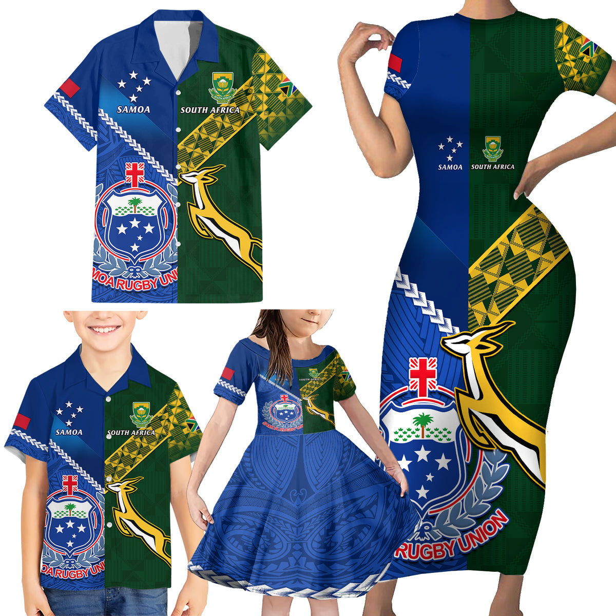 custom-samoa-and-south-africa-rugby-family-matching-short-sleeve-bodycon-dress-and-hawaiian-shirt-2023-world-cup-manu-samoa-with-springboks