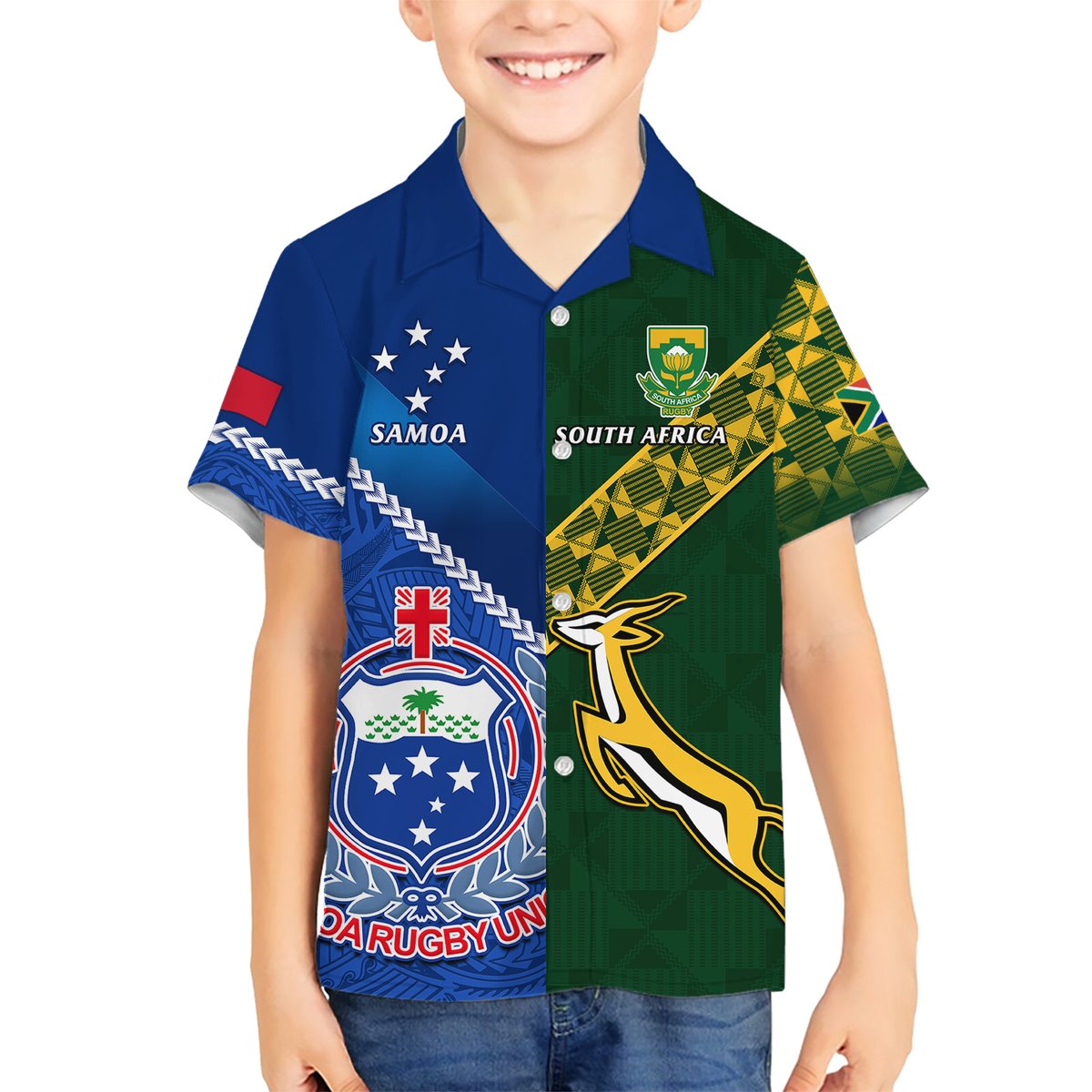 Custom Samoa And South Africa Rugby Hawaiian Shirt 2023 World Cup Manu Samoa With Springboks LT14 - Polynesian Pride