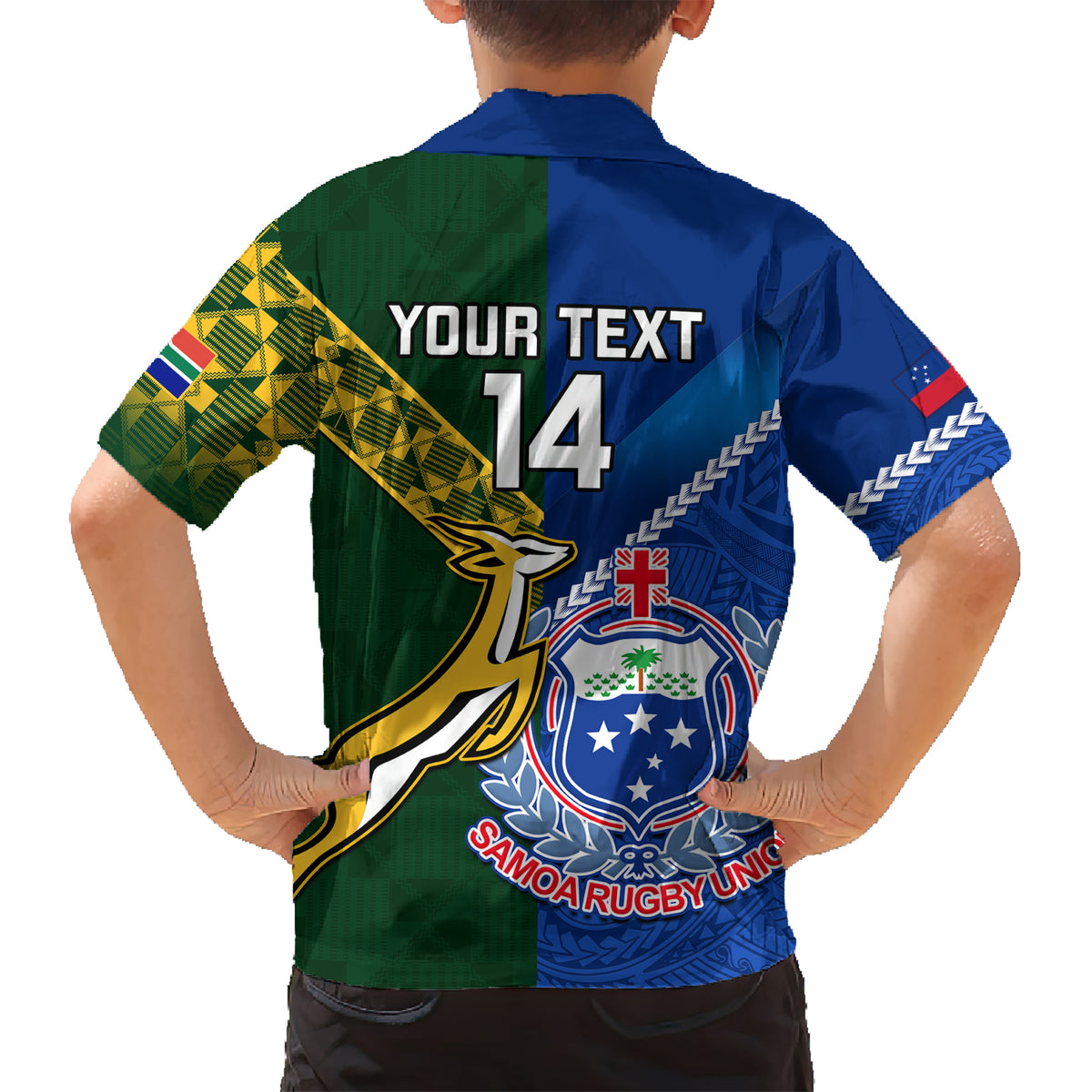 Custom Samoa And South Africa Rugby Kid Hawaiian Shirt 2023 World Cup Manu Samoa With Springboks LT14 - Polynesian Pride