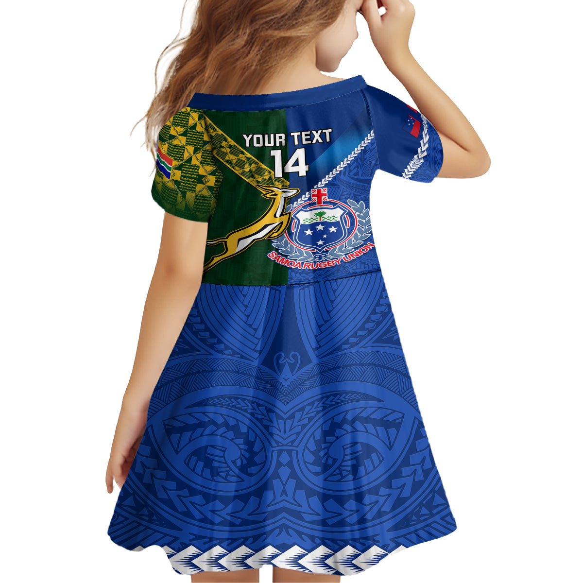 Custom Samoa And South Africa Rugby Kid Short Sleeve Dress 2023 World Cup Manu Samoa With Springboks LT14 - Polynesian Pride