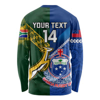 Custom Samoa And South Africa Rugby Long Sleeve Shirt 2023 World Cup Manu Samoa With Springboks LT14 - Polynesian Pride