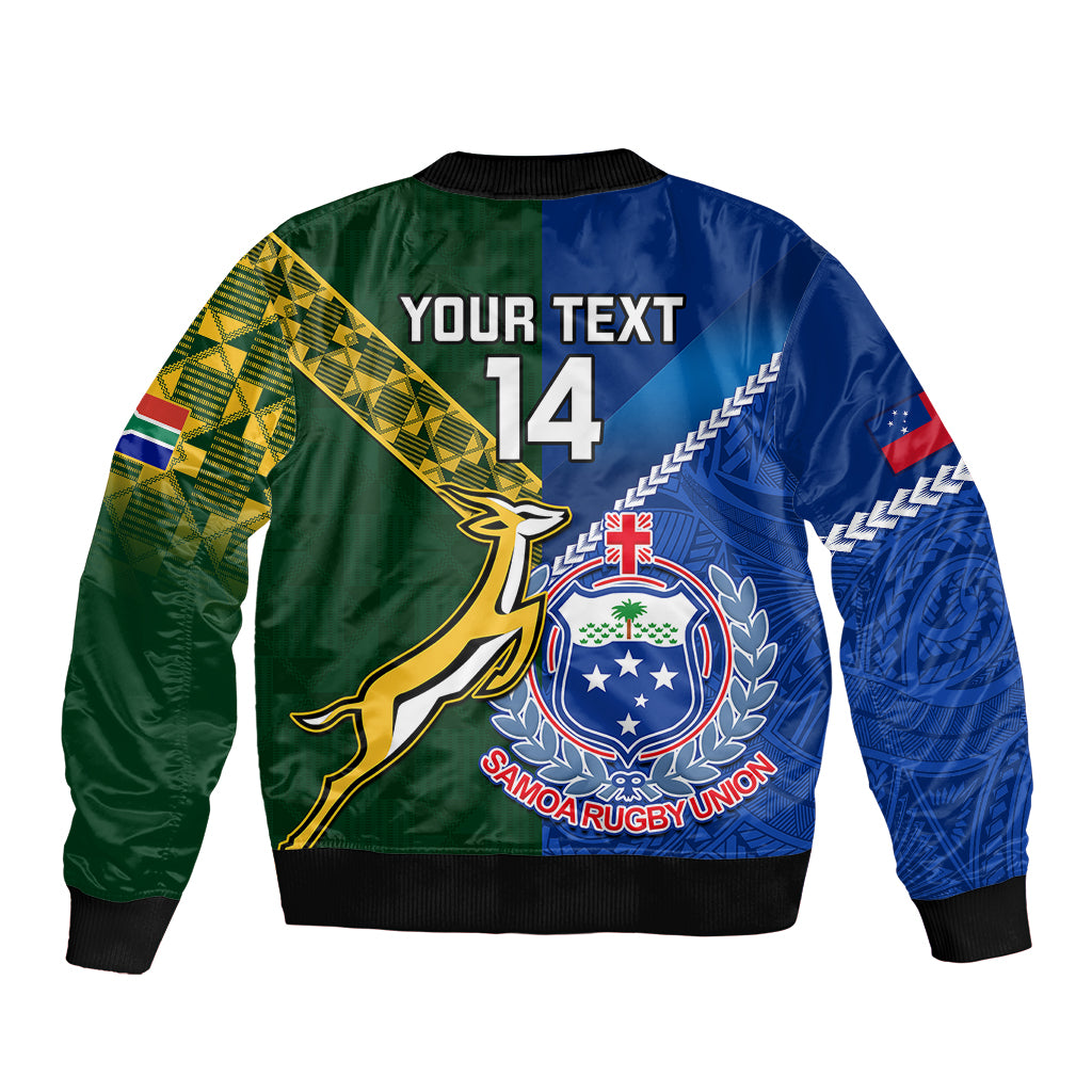 Custom Samoa and South Africa Rugby Sleeve Zip Bomber Jacket - 2023 World Cup Manu Samoa With Springboks LT14 - Polynesian Pride