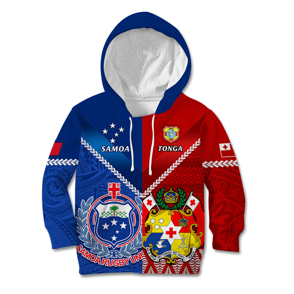 Samoa And Tonga Rugby Kid Hoodie 2023 World Cup Manu Samoa With Ikale Tahi LT14 Hoodie Blue - Polynesian Pride