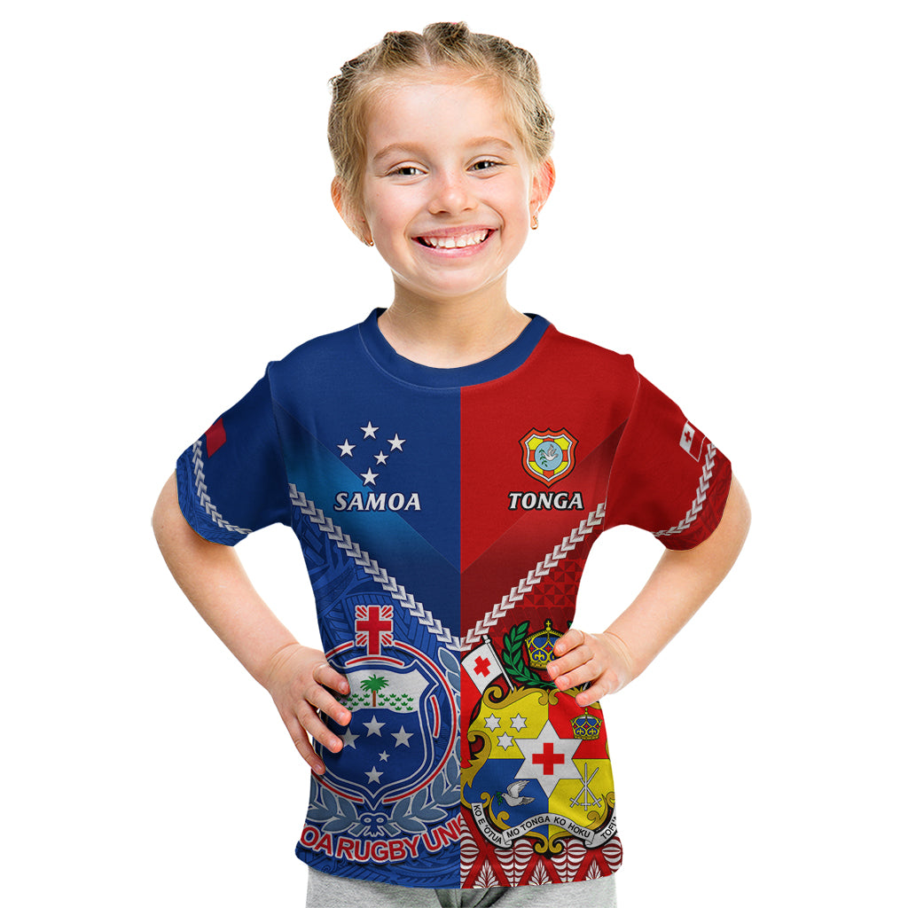 Samoa And Tonga Rugby Kid T Shirt 2023 World Cup Manu Samoa With Ikale Tahi LT14 Blue - Polynesian Pride