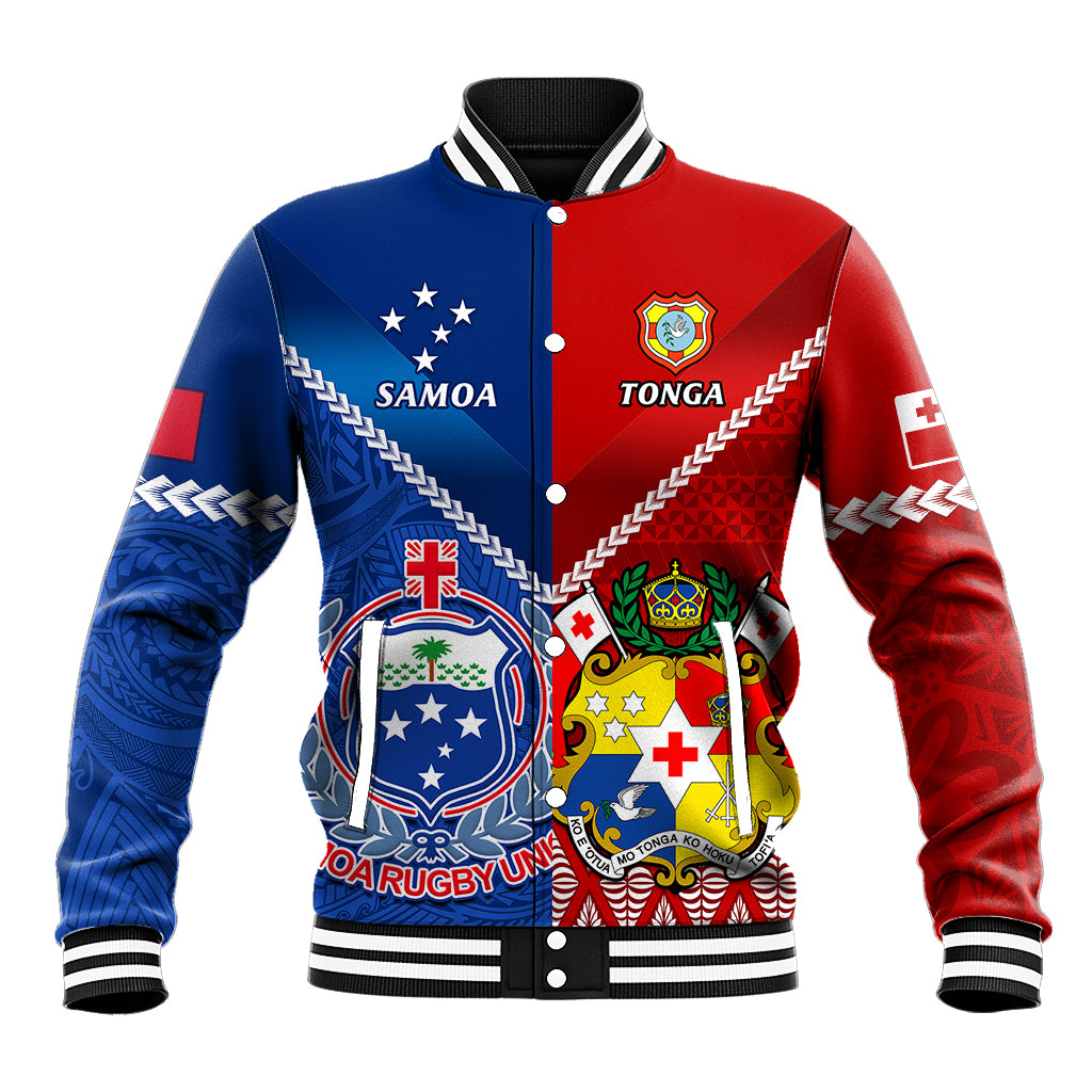 Custom Samoa And Tonga Rugby Baseball Jacket 2023 World Cup Manu Samoa With Ikale Tahi LT14 Unisex Blue - Polynesian Pride