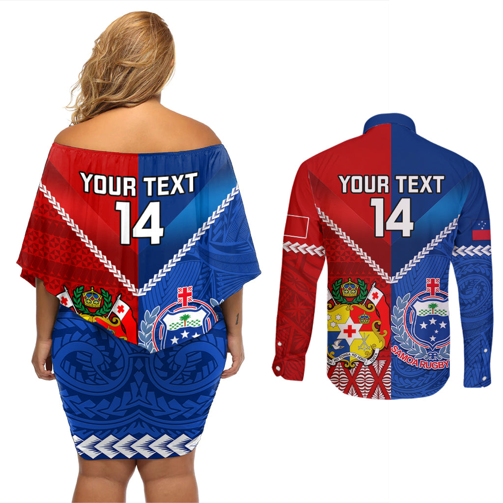 custom-samoa-and-tonga-rugby-couples-matching-off-shoulder-short-dress-and-long-sleeve-button-shirts-2023-world-cup-manu-samoa-with-ikale-tahi