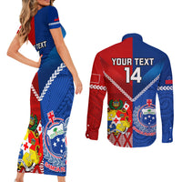Custom Samoa And Tonga Rugby Couples Matching Short Sleeve Bodycon Dress and Long Sleeve Button Shirts 2023 World Cup Manu Samoa With Ikale Tahi LT14 - Polynesian Pride