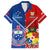 Custom Samoa And Tonga Rugby Family Matching Off Shoulder Long Sleeve Dress and Hawaiian Shirt 2023 World Cup Manu Samoa With Ikale Tahi LT14 Dad's Shirt - Short Sleeve Blue - Polynesian Pride