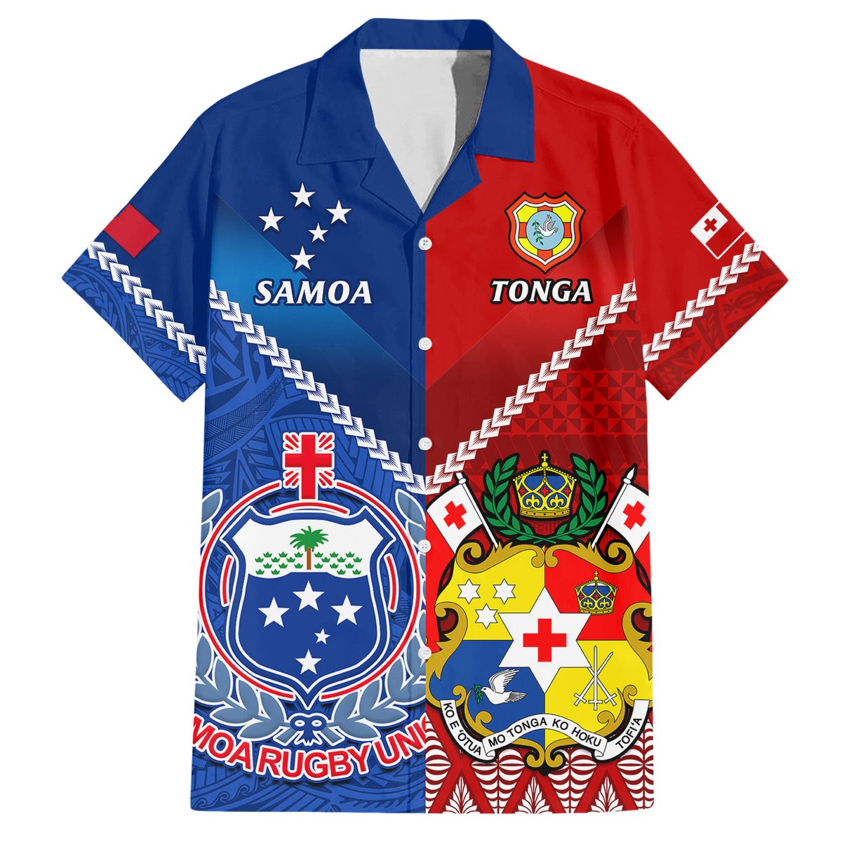 Custom Samoa And Tonga Rugby Hawaiian Shirt 2023 World Cup Manu Samoa With Ikale Tahi LT14 Blue - Polynesian Pride