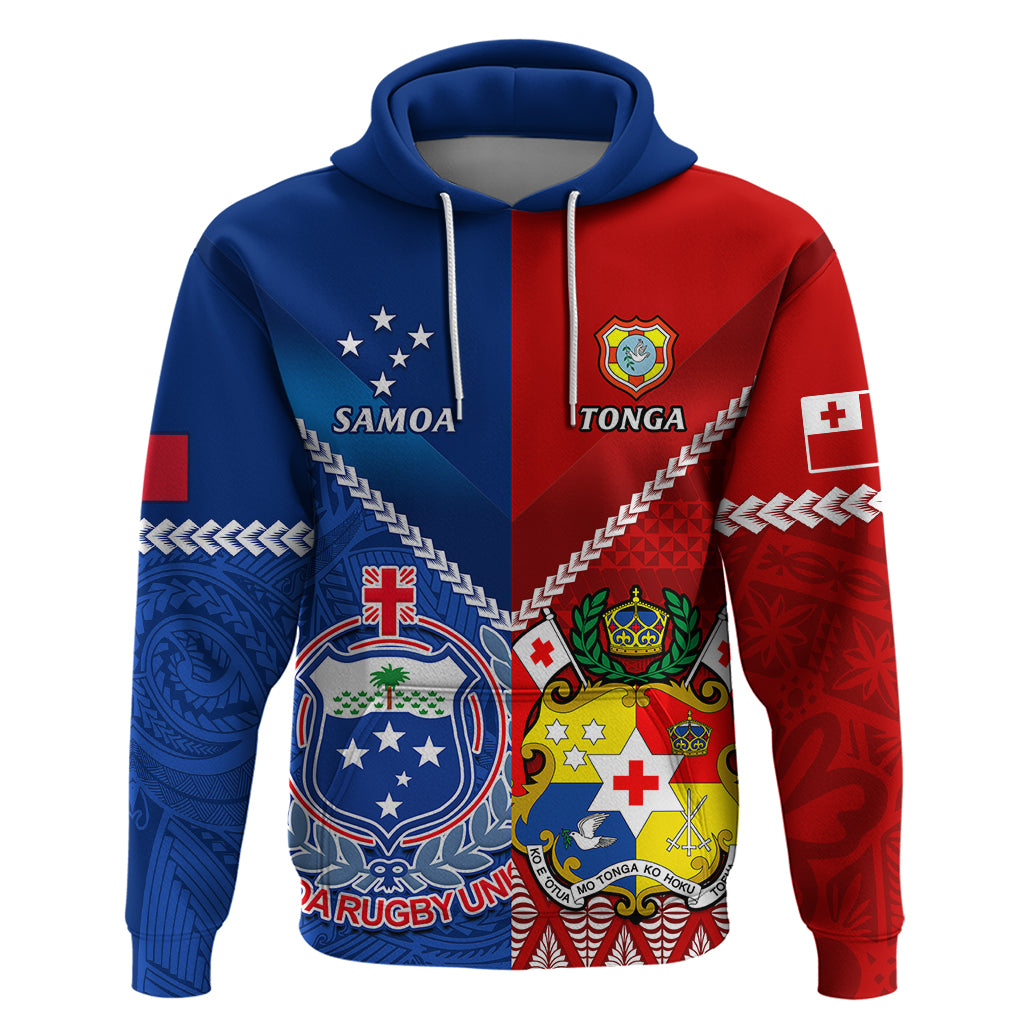 Custom Samoa And Tonga Rugby Hoodie 2023 World Cup Manu Samoa With Ikale Tahi LT14 Pullover Hoodie Blue - Polynesian Pride