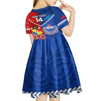 Custom Samoa And Tonga Rugby Kid Short Sleeve Dress 2023 World Cup Manu Samoa With Ikale Tahi LT14 - Polynesian Pride