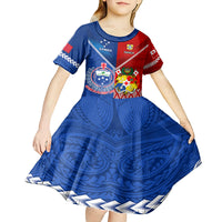 Custom Samoa And Tonga Rugby Kid Short Sleeve Dress 2023 World Cup Manu Samoa With Ikale Tahi LT14 - Polynesian Pride
