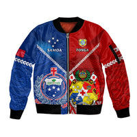 Custom Samoa And Tonga Rugby Sleeve Zip Bomber Jacket 2023 World Cup Manu Samoa With Ikale Tahi LT14 Unisex Blue - Polynesian Pride