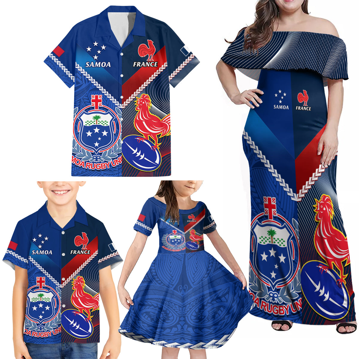 samoa-and-france-rugby-family-matching-off-shoulder-maxi-dress-and-hawaiian-shirt-2023-world-cup-manu-samoa-with-les-bleus