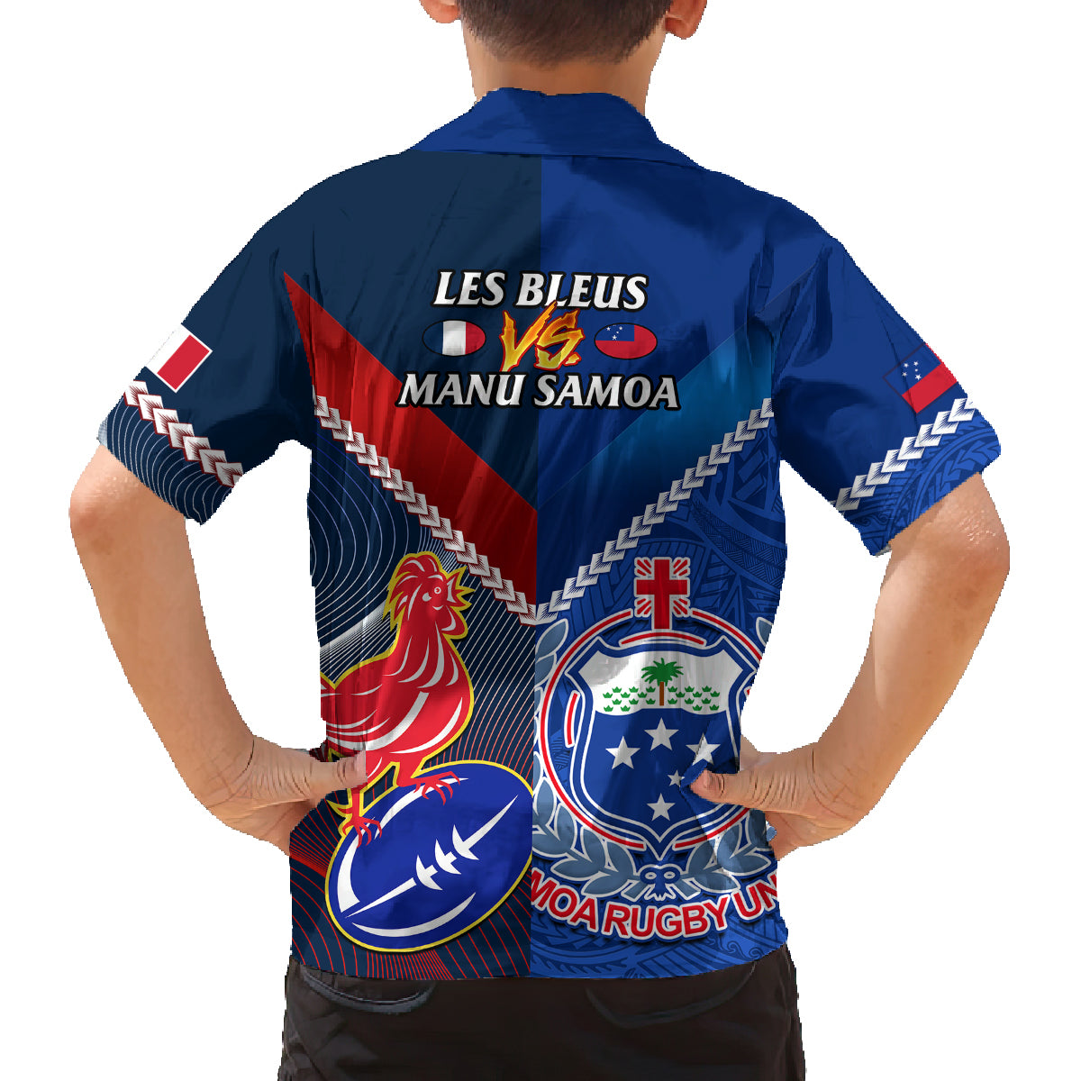 samoa-and-france-rugby-family-matching-off-shoulder-short-dress-and-hawaiian-shirt-2023-world-cup-manu-samoa-with-les-bleus