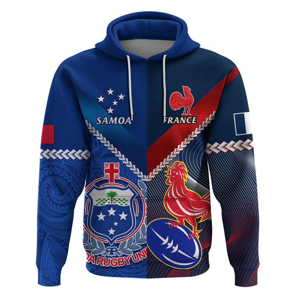 Samoa And France Rugby Hoodie 2023 World Cup Manu Samoa With Les Bleus LT14 Blue - Polynesian Pride