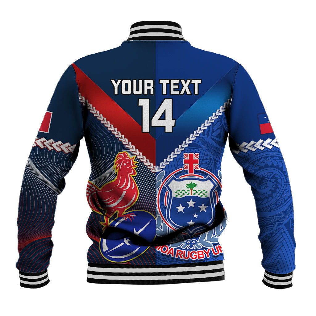 Custom Samoa And France Rugby Baseball Jacket 2023 World Cup Manu Samoa With Les Bleus LT14 - Polynesian Pride