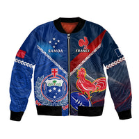 Custom Samoa And France Rugby Bomber Jacket 2023 World Cup Manu Samoa With Les Bleus LT14 Unisex Blue - Polynesian Pride