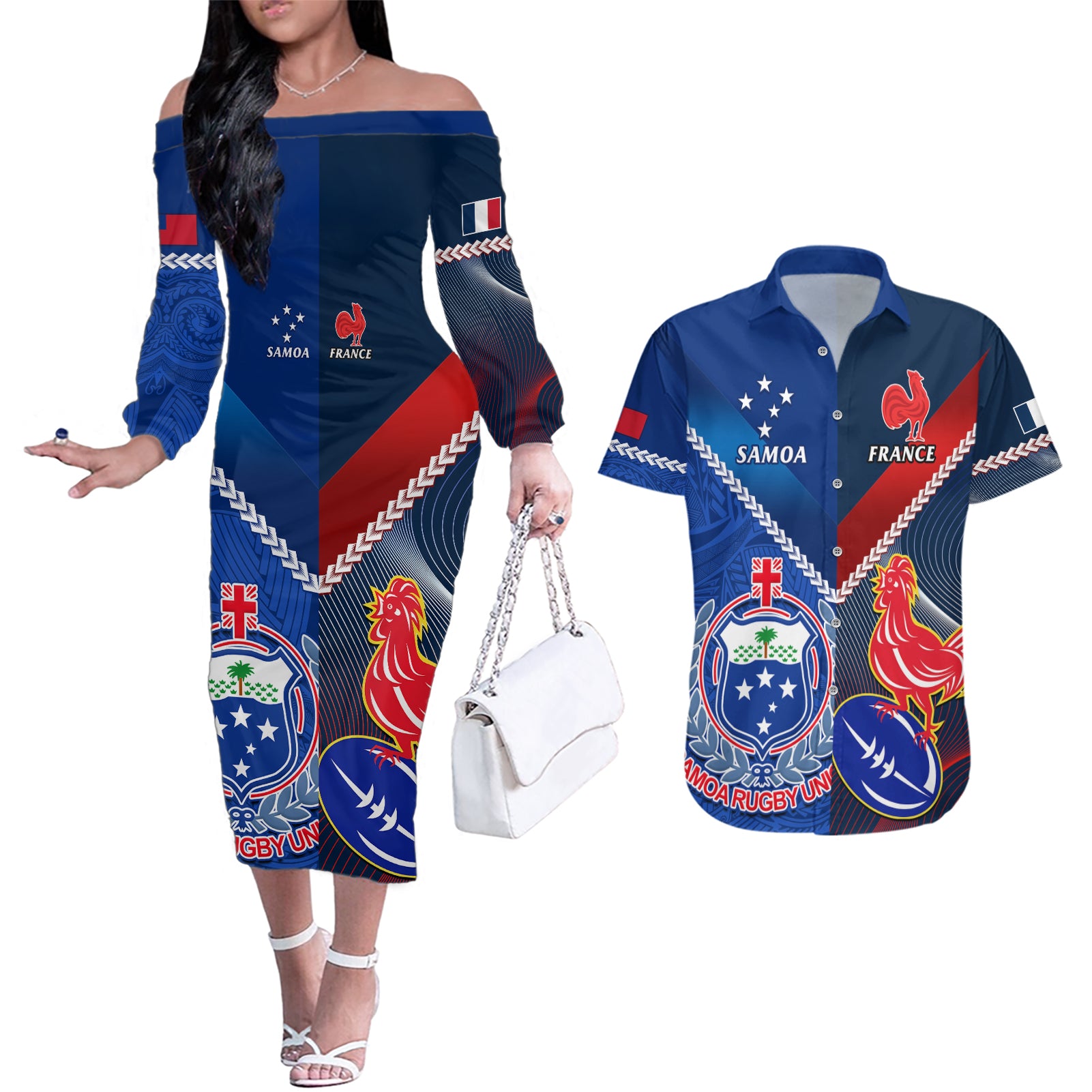 custom-samoa-and-france-rugby-couples-matching-off-the-shoulder-long-sleeve-dress-and-hawaiian-shirt-2023-world-cup-manu-samoa-with-les-bleus